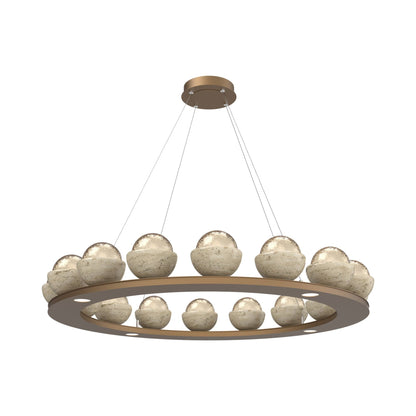 Cabochon Ring Amber LED Chandelier in Novel Brass/Travertine (46.8-Inch).