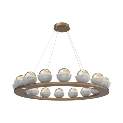 Cabochon Ring Amber LED Chandelier in Novel Brass/White Marble (46.8-Inch).