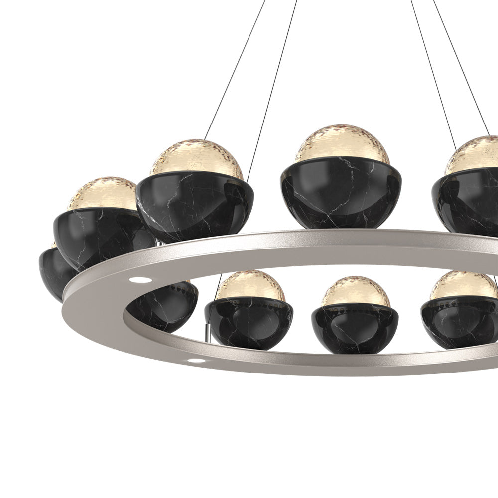 Cabochon Ring Amber LED Chandelier in Detail.