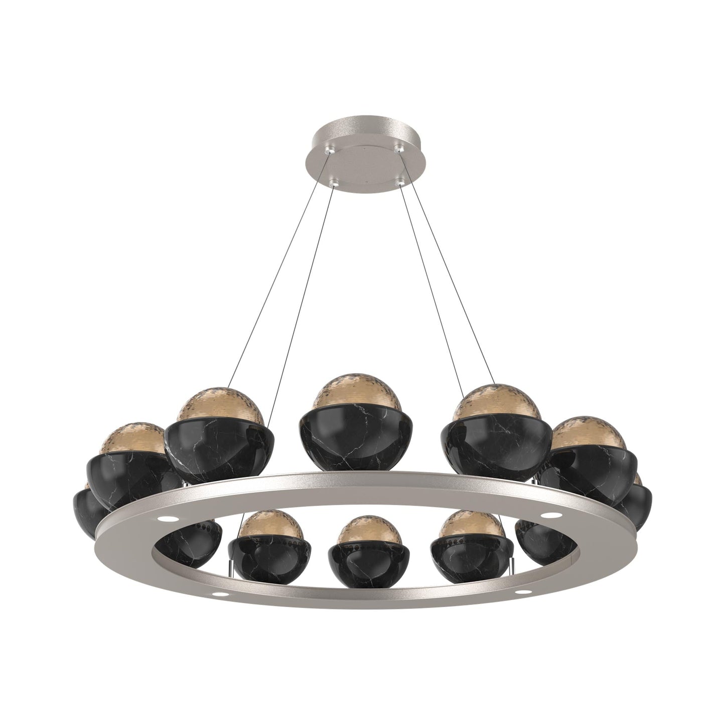 Cabochon Ring Bronze LED Chandelier in Beige Silver/Black Marble (36.7-Inch).