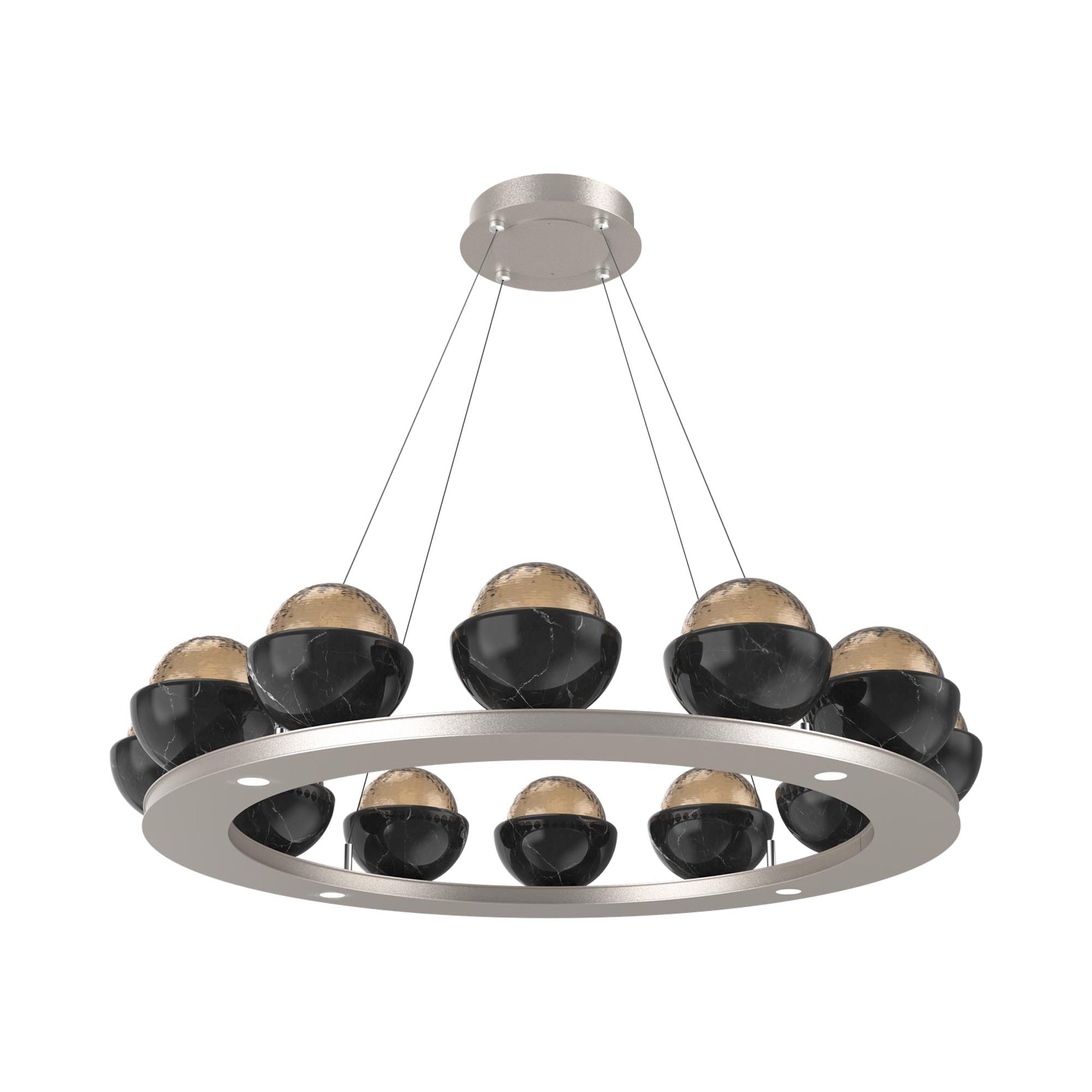 Cabochon Ring Bronze LED Chandelier in Beige Silver/Black Marble (36.7-Inch).