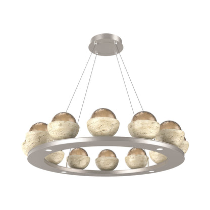 Cabochon Ring Bronze LED Chandelier in Beige Silver/Travertine (36.7-Inch).