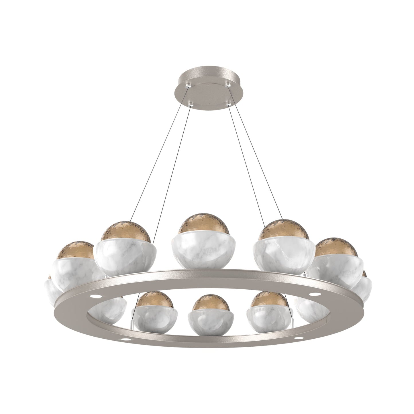 Cabochon Ring Bronze LED Chandelier in Beige Silver/White Marble (36.7-Inch).