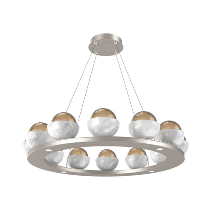 Cabochon Ring Bronze LED Chandelier in Beige Silver/White Marble (36.7-Inch).