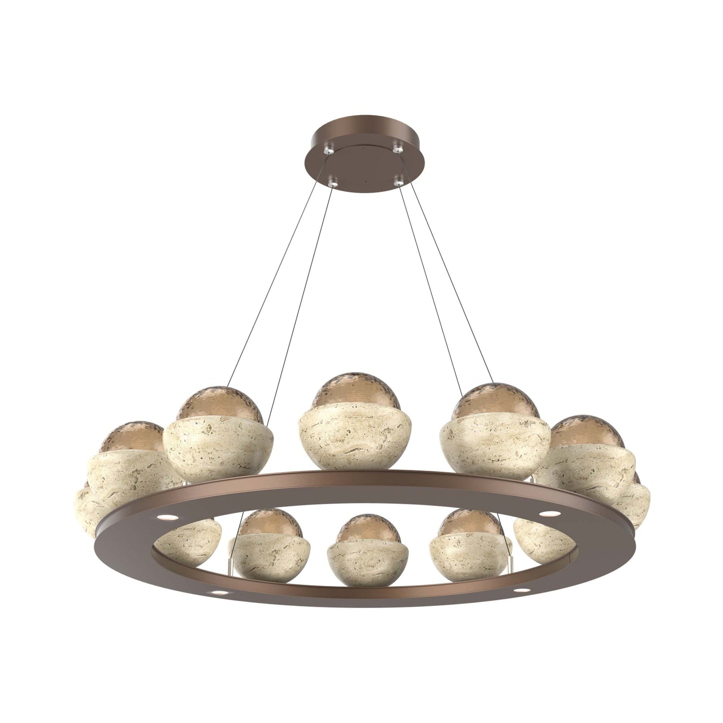 Cabochon Ring Bronze LED Chandelier in Burnished Bronze/Travertine (36.7-Inch).