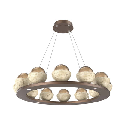 Cabochon Ring Bronze LED Chandelier in Burnished Bronze/Travertine (36.7-Inch).