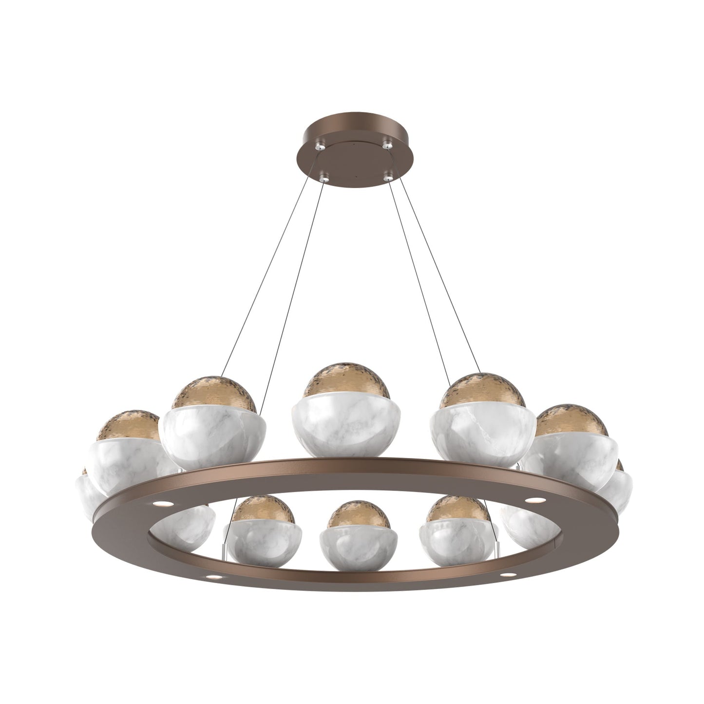 Cabochon Ring Bronze LED Chandelier in Burnished Bronze/White Marble (36.7-Inch).