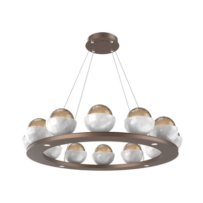 Cabochon Ring Bronze LED Chandelier in Burnished Bronze/White Marble (36.7-Inch).