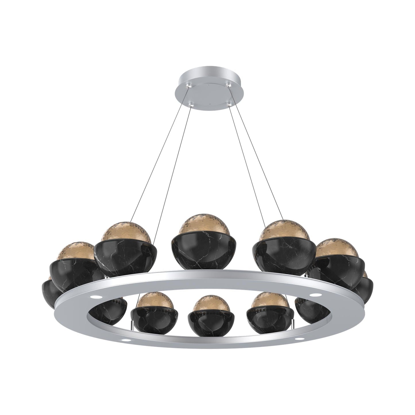 Cabochon Ring Bronze LED Chandelier in Classic Silver/Black Marble (36.7-Inch).