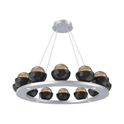 Cabochon Ring Bronze LED Chandelier in Classic Silver/Black Marble (36.7-Inch).