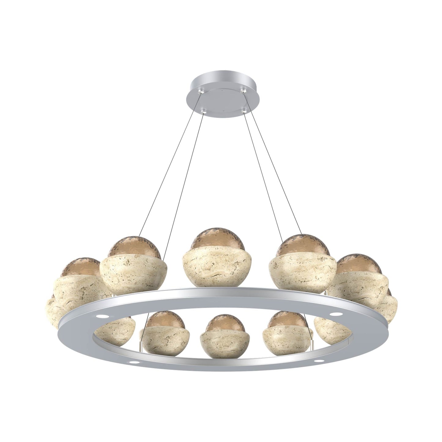 Cabochon Ring Bronze LED Chandelier in Classic Silver/Travertine (36.7-Inch).