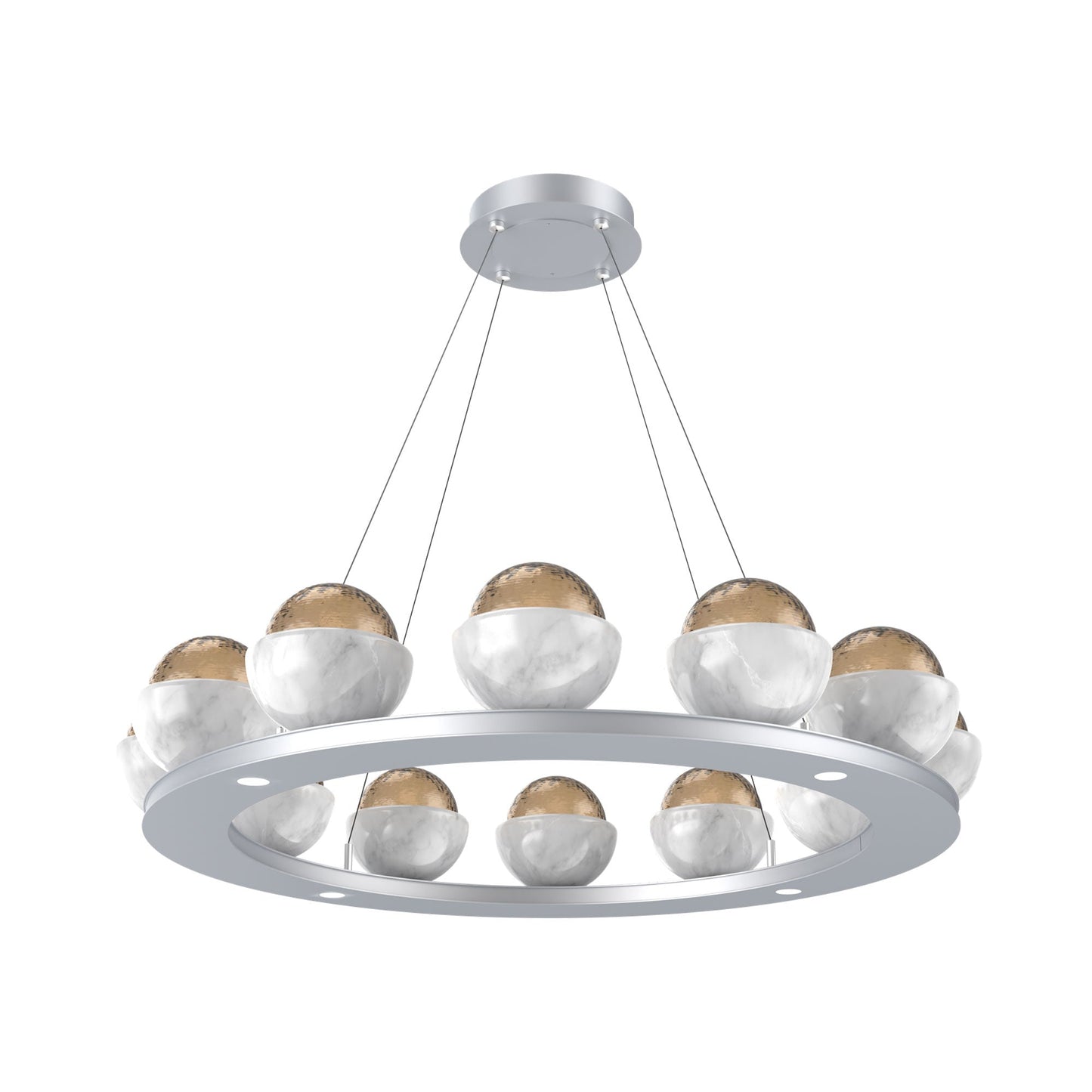 Cabochon Ring Bronze LED Chandelier in Classic Silver/White Marble (36.7-Inch).