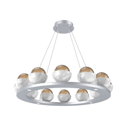 Cabochon Ring Bronze LED Chandelier in Classic Silver/White Marble (36.7-Inch).