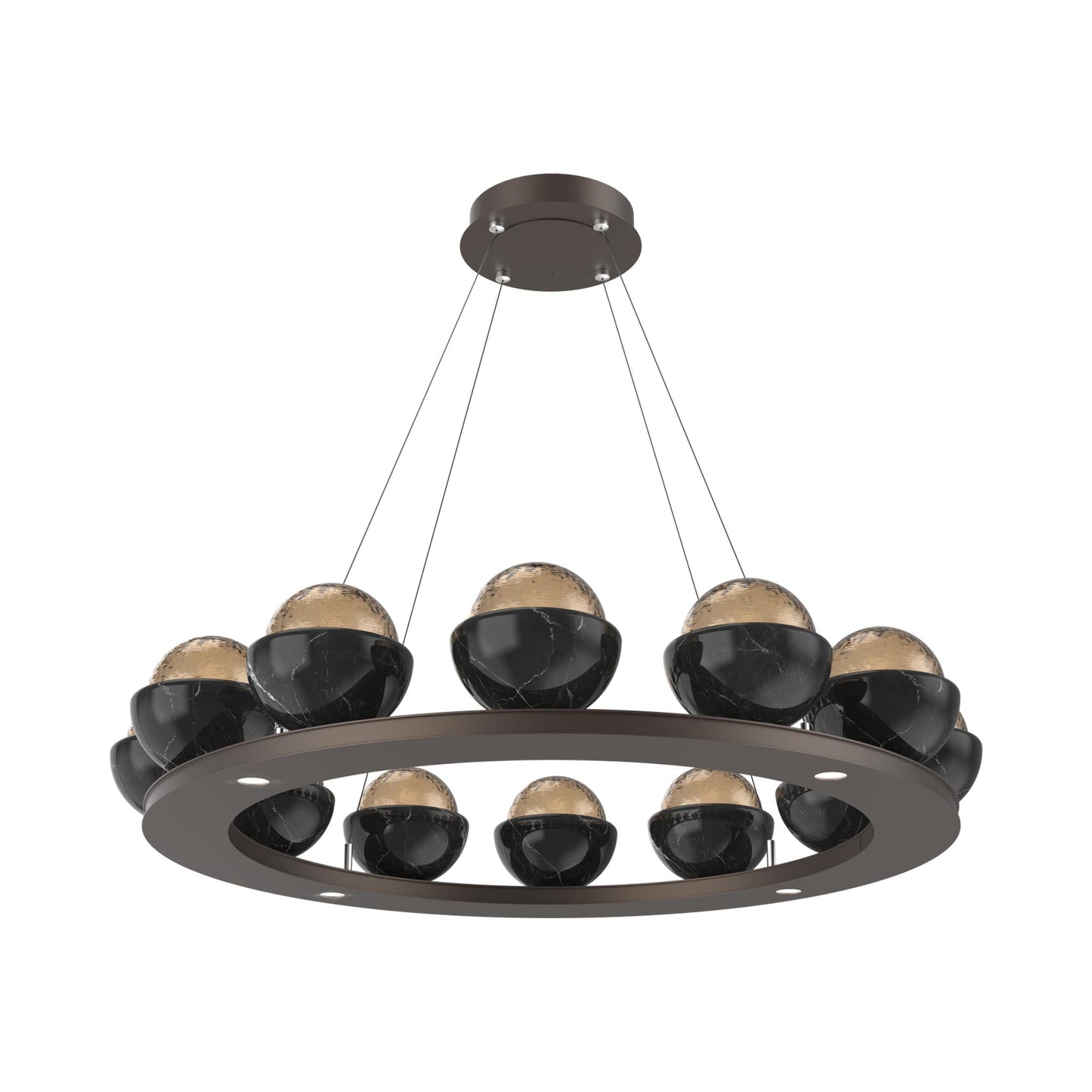 Cabochon Ring Bronze LED Chandelier in Flat Bronze/Black Marble (36.7-Inch).