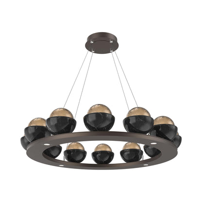 Cabochon Ring Bronze LED Chandelier in Flat Bronze/Black Marble (36.7-Inch).