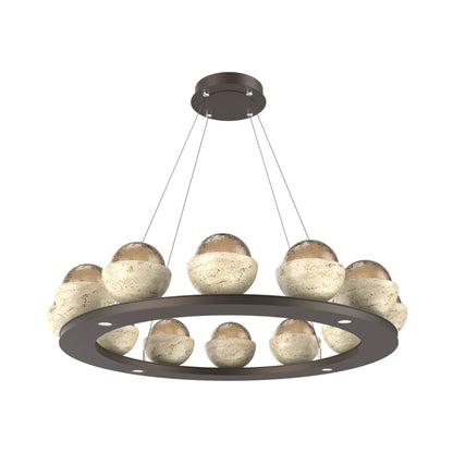 Cabochon Ring Bronze LED Chandelier in Flat Bronze/Travertine (36.7-Inch).