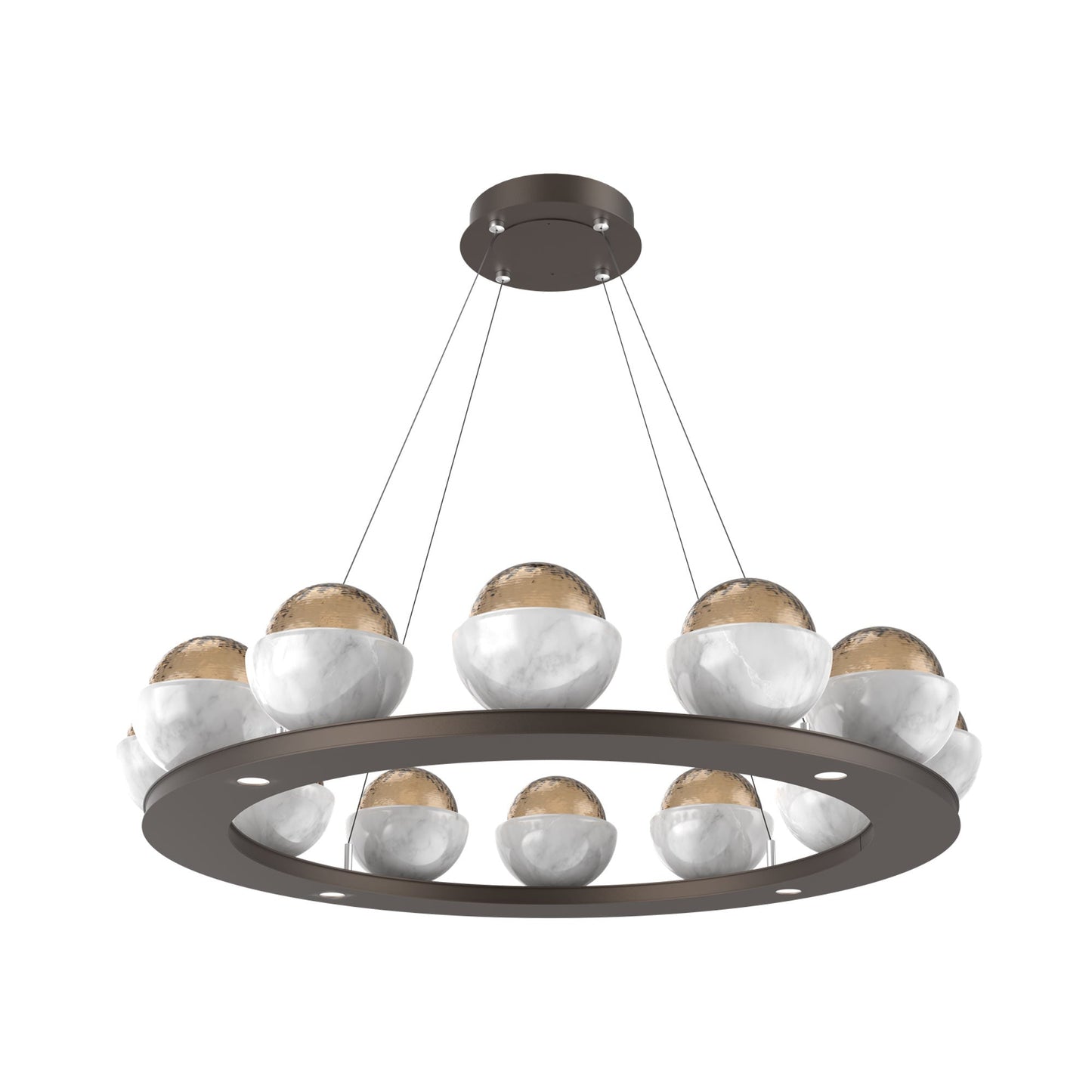 Cabochon Ring Bronze LED Chandelier in Flat Bronze/White Marble (36.7-Inch).