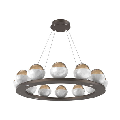 Cabochon Ring Bronze LED Chandelier in Flat Bronze/White Marble (36.7-Inch).