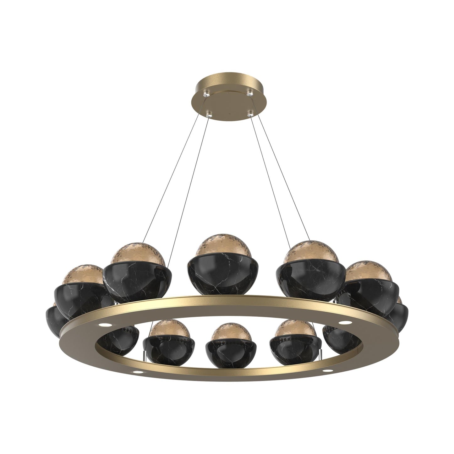 Cabochon Ring Bronze LED Chandelier in Gilded Brass/Black Marble (36.7-Inch).