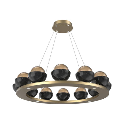 Cabochon Ring Bronze LED Chandelier in Gilded Brass/Black Marble (36.7-Inch).