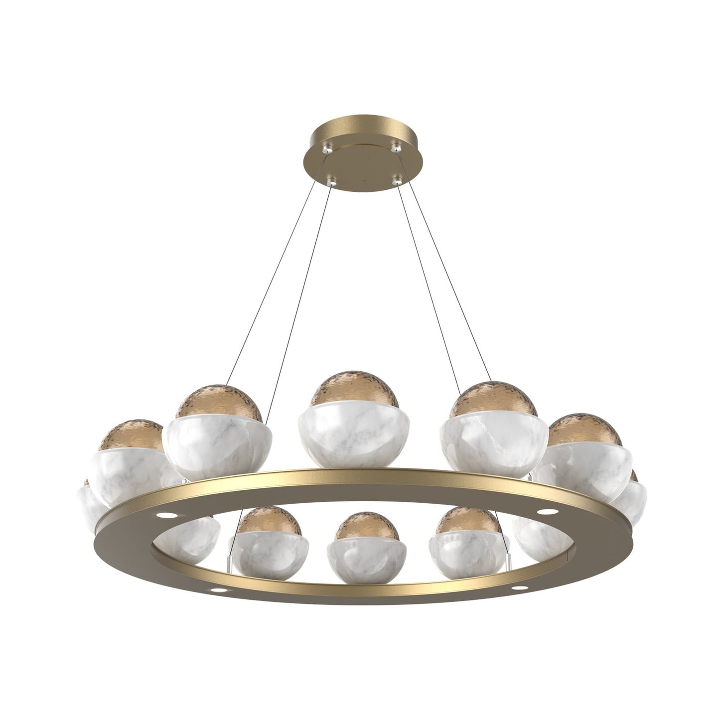 Cabochon Ring Bronze LED Chandelier in Gilded Brass/White Marble (36.7-Inch).