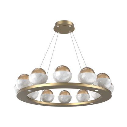 Cabochon Ring Bronze LED Chandelier in Gilded Brass/White Marble (36.7-Inch).
