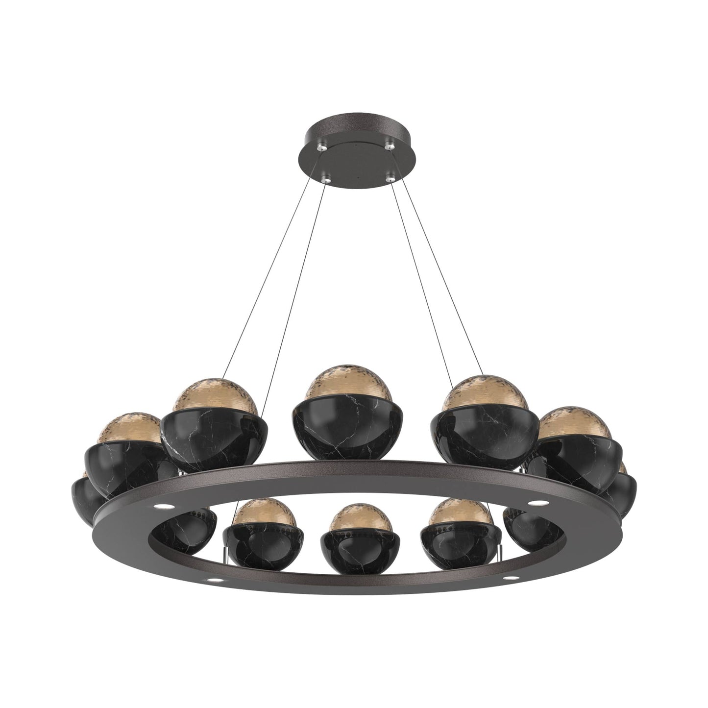 Cabochon Ring Bronze LED Chandelier in Graphite/Black Marble (36.7-Inch).