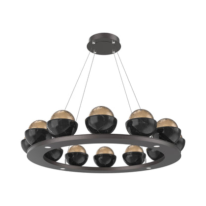 Cabochon Ring Bronze LED Chandelier in Graphite/Black Marble (36.7-Inch).