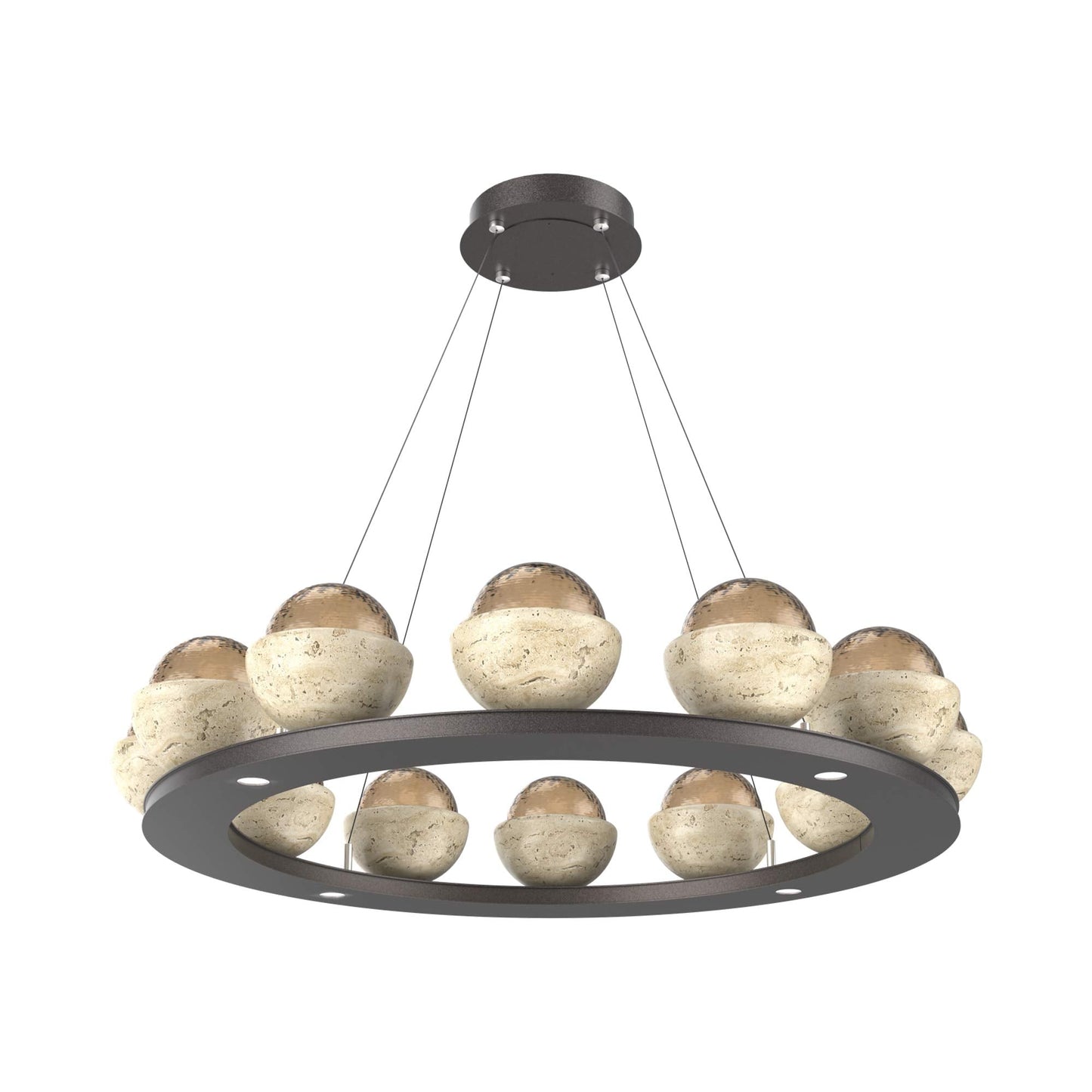 Cabochon Ring Bronze LED Chandelier in Graphite/Travertine (36.7-Inch).