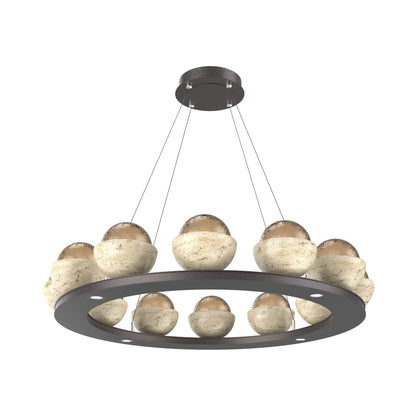 Cabochon Ring Bronze LED Chandelier in Graphite/Travertine (36.7-Inch).