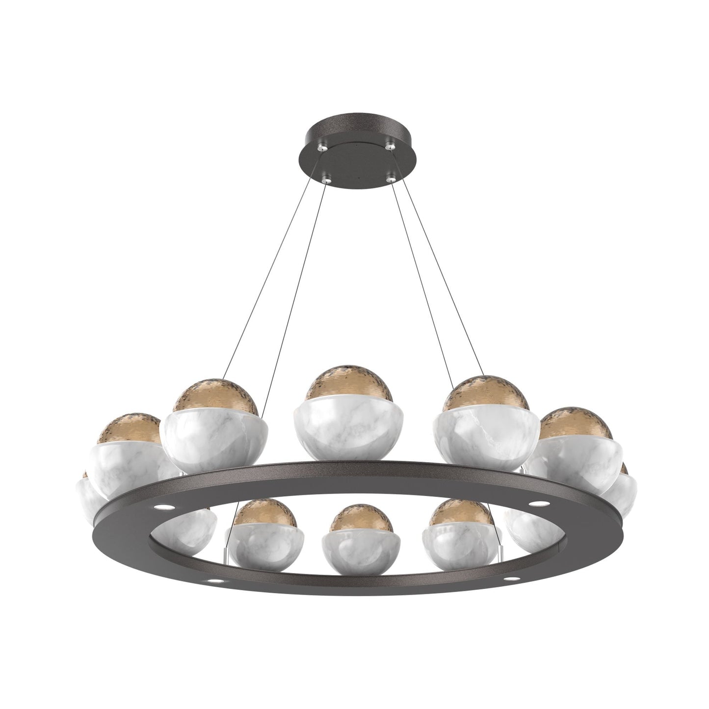 Cabochon Ring Bronze LED Chandelier in Graphite/White Marble (36.7-Inch).