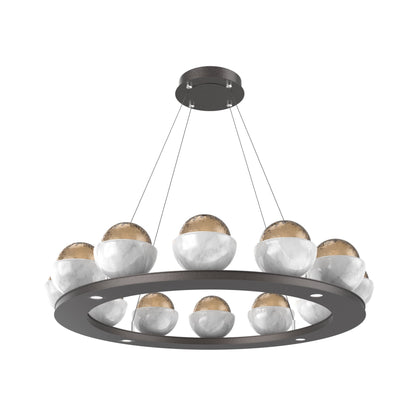 Cabochon Ring Bronze LED Chandelier in Graphite/White Marble (36.7-Inch).