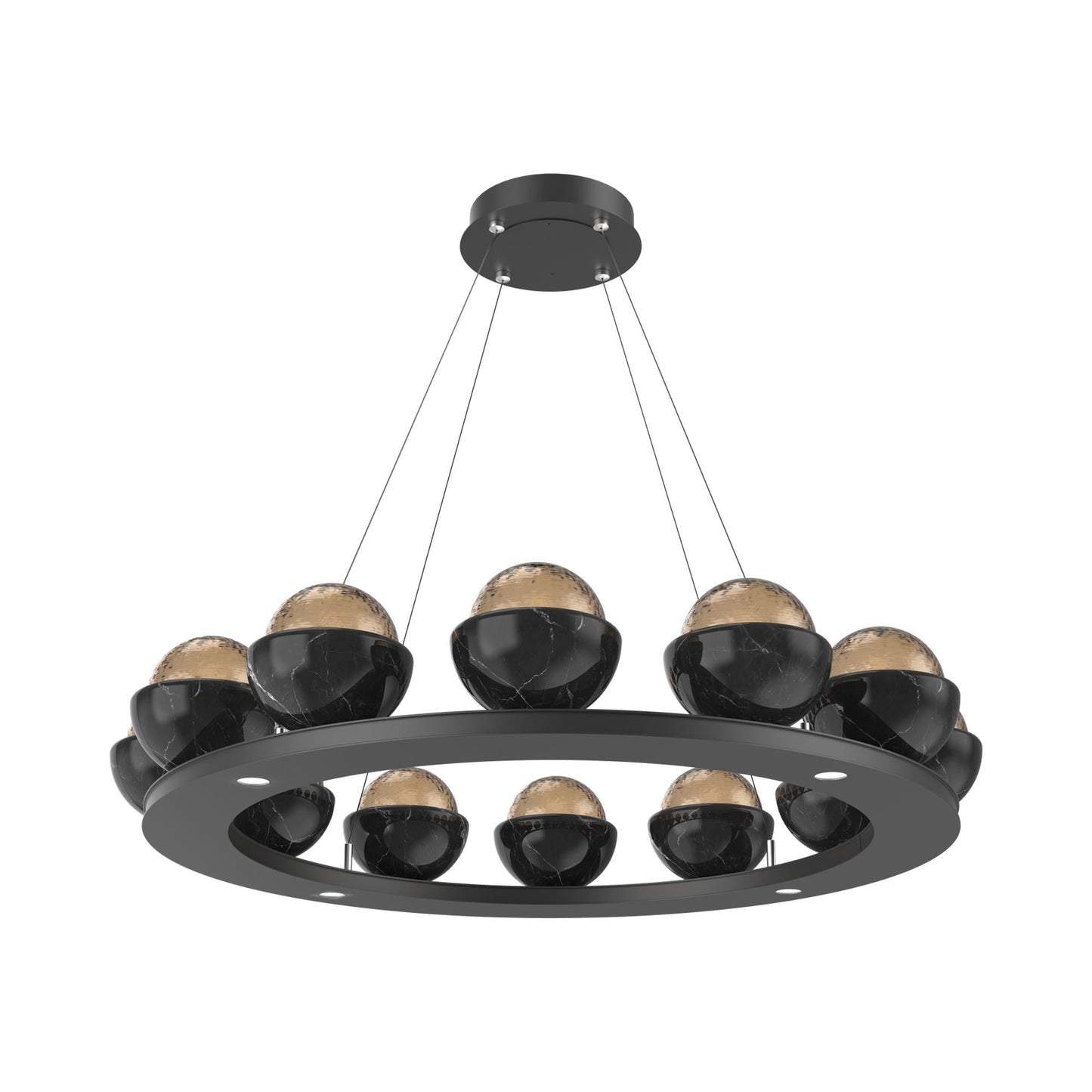 Cabochon Ring Bronze LED Chandelier in Matte Black/Black Marble (36.7-Inch).