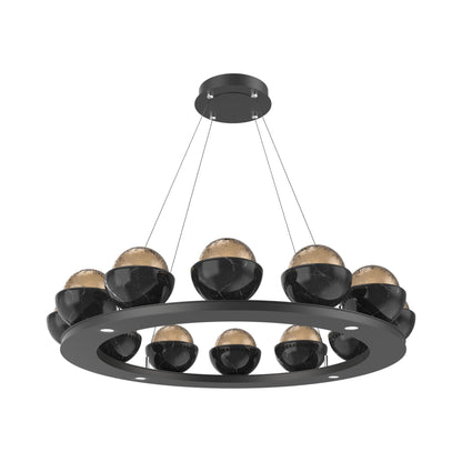 Cabochon Ring Bronze LED Chandelier in Matte Black/Black Marble (36.7-Inch).