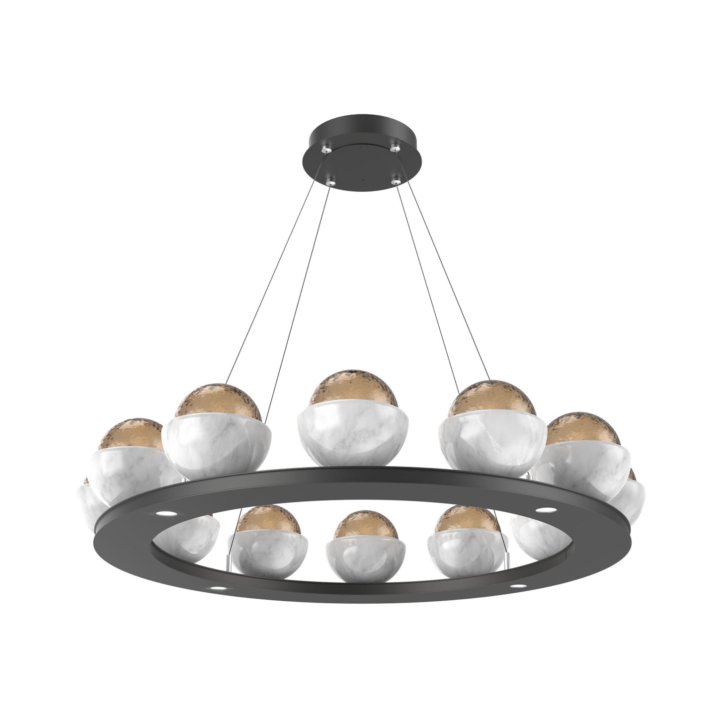 Cabochon Ring Bronze LED Chandelier in Matte Black/White Marble (36.7-Inch).