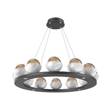 Cabochon Ring Bronze LED Chandelier in Matte Black/White Marble (36.7-Inch).