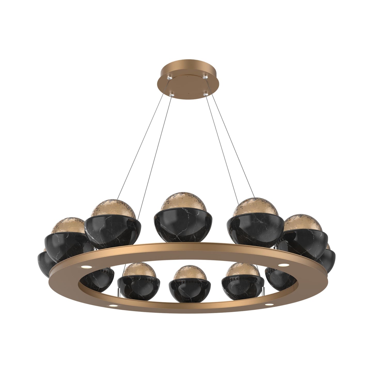Cabochon Ring Bronze LED Chandelier in Novel Brass/Black Marble (36.7-Inch).