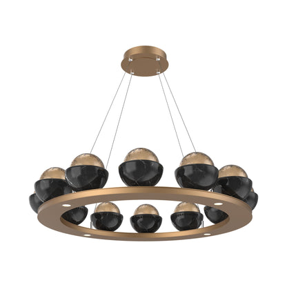 Cabochon Ring Bronze LED Chandelier in Novel Brass/Black Marble (36.7-Inch).