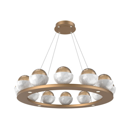 Cabochon Ring Bronze LED Chandelier in Novel Brass/White Marble (36.7-Inch).