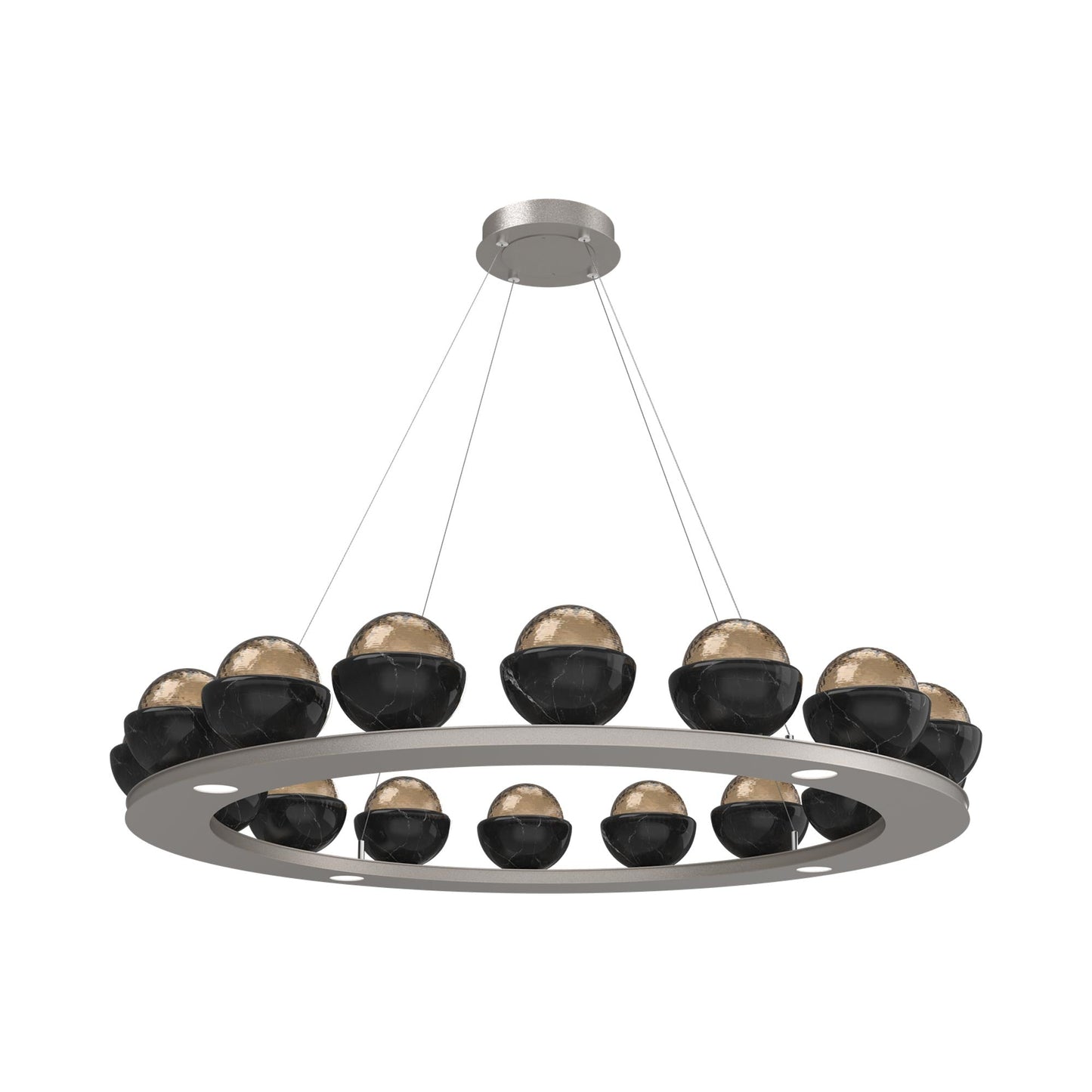 Cabochon Ring Bronze LED Chandelier in Beige Silver/Black Marble (46.8-Inch).