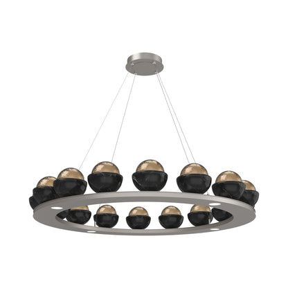 Cabochon Ring Bronze LED Chandelier in Beige Silver/Black Marble (46.8-Inch).