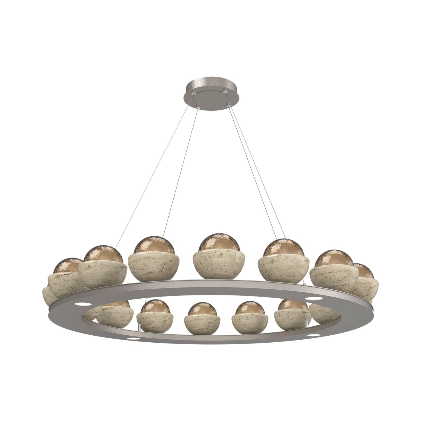 Cabochon Ring Bronze LED Chandelier in Beige Silver/Travertine (46.8-Inch).