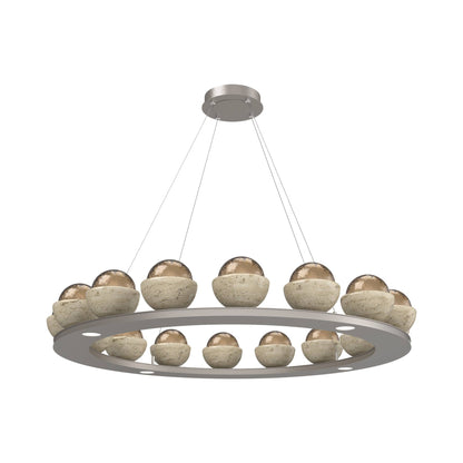 Cabochon Ring Bronze LED Chandelier in Beige Silver/Travertine (46.8-Inch).