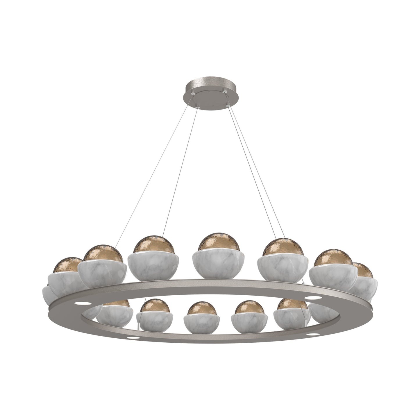 Cabochon Ring Bronze LED Chandelier in Beige Silver/White Marble (46.8-Inch).