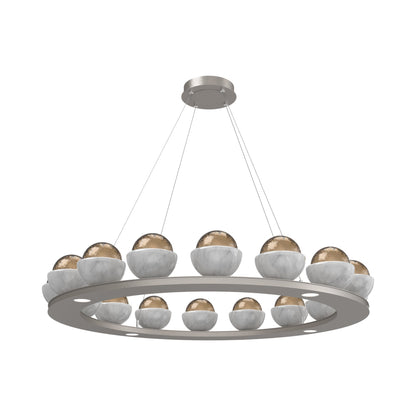 Cabochon Ring Bronze LED Chandelier in Beige Silver/White Marble (46.8-Inch).