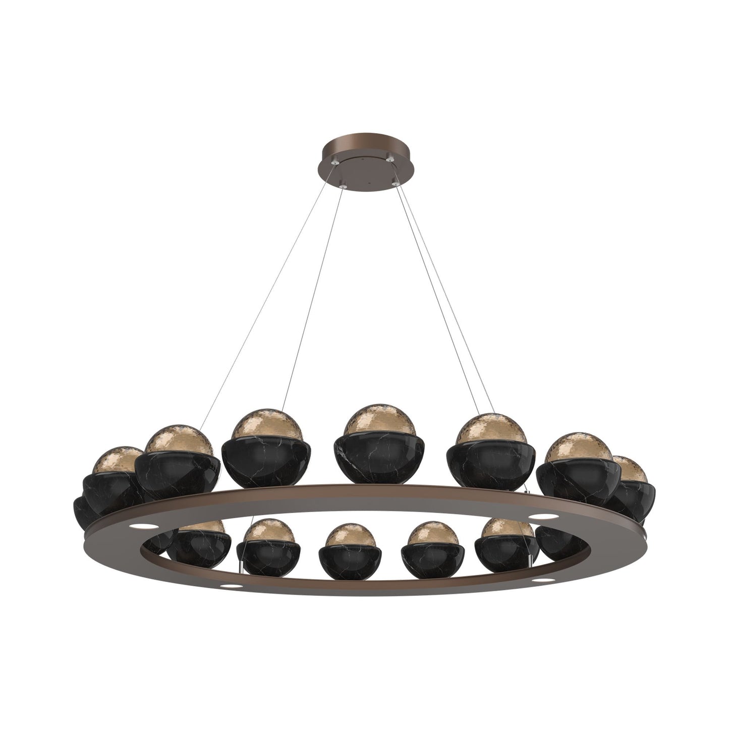 Cabochon Ring Bronze LED Chandelier in Burnished Bronze/Black Marble (46.8-Inch).