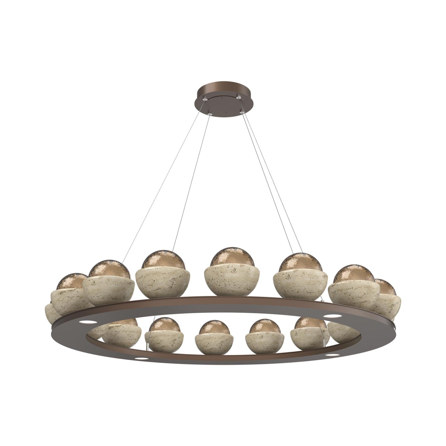 Cabochon Ring Bronze LED Chandelier in Burnished Bronze/Travertine (46.8-Inch).