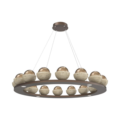 Cabochon Ring Bronze LED Chandelier in Burnished Bronze/Travertine (46.8-Inch).