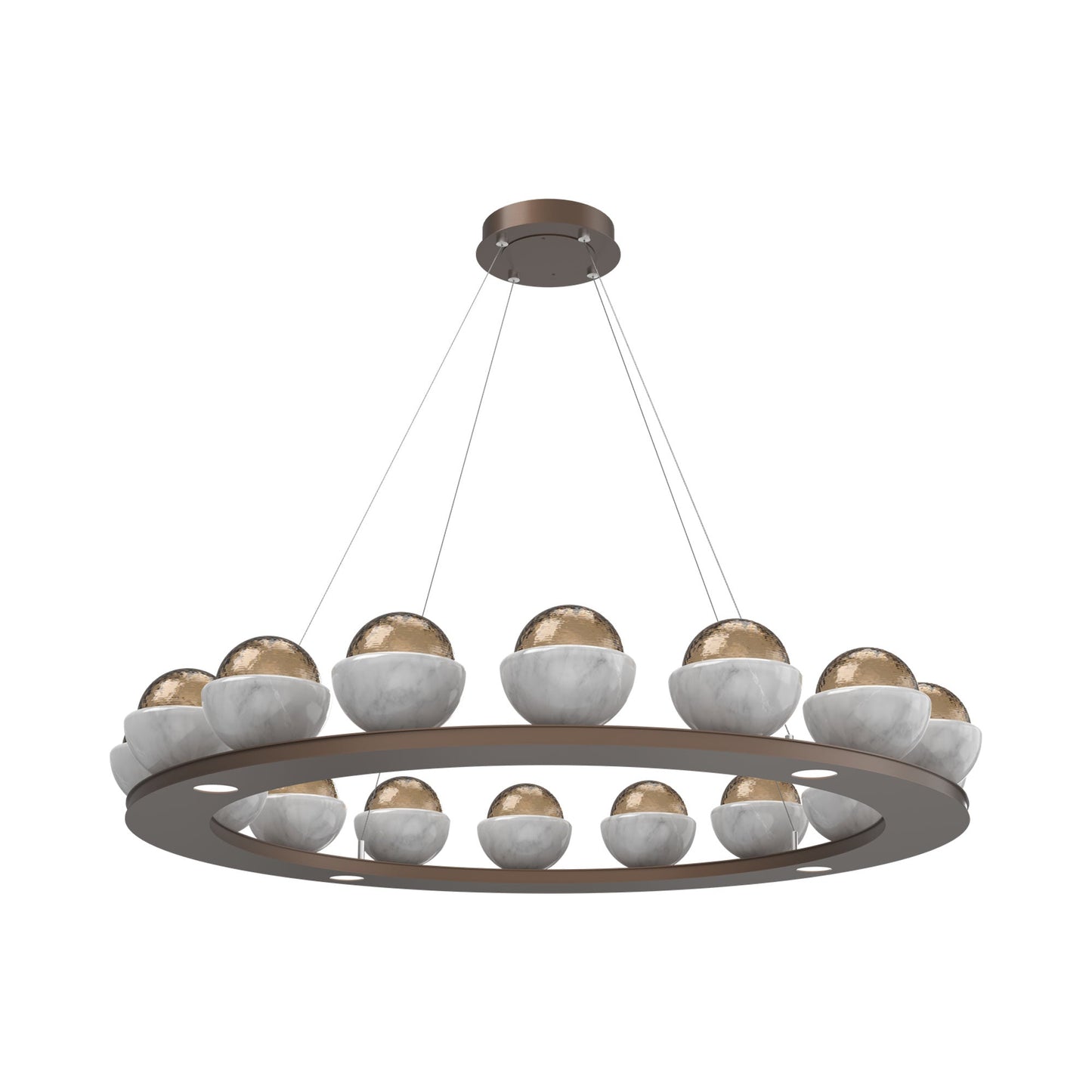 Cabochon Ring Bronze LED Chandelier in Burnished Bronze/White Marble (46.8-Inch).