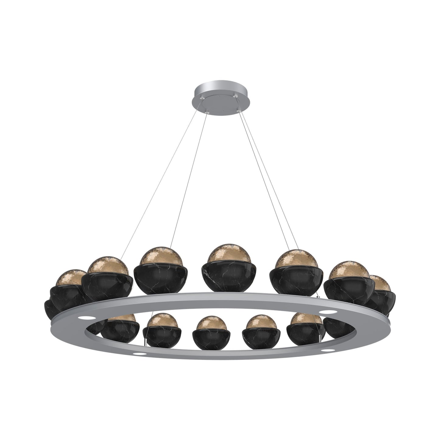 Cabochon Ring Bronze LED Chandelier in Classic Silver/Black Marble (46.8-Inch).